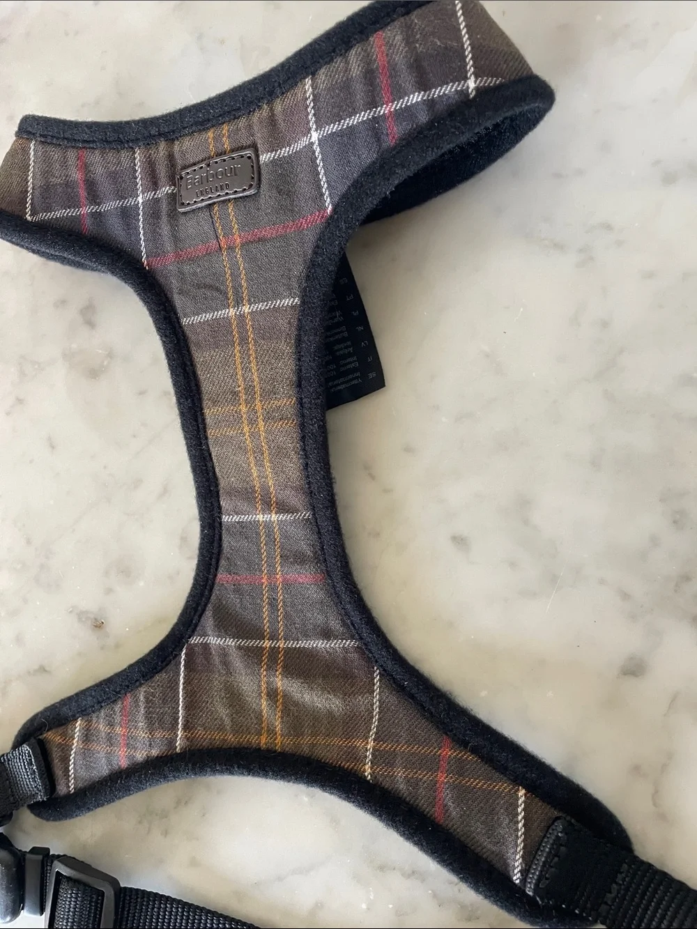 BARBOUR Olive Classic Tartan Dog Dog Harness Quick-Release Buckle Medium Neck